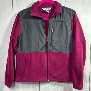 Columbia Pink Gray Fleece Full Zip Outdoor Trail Jacket Womens M Gorpcore Hiking